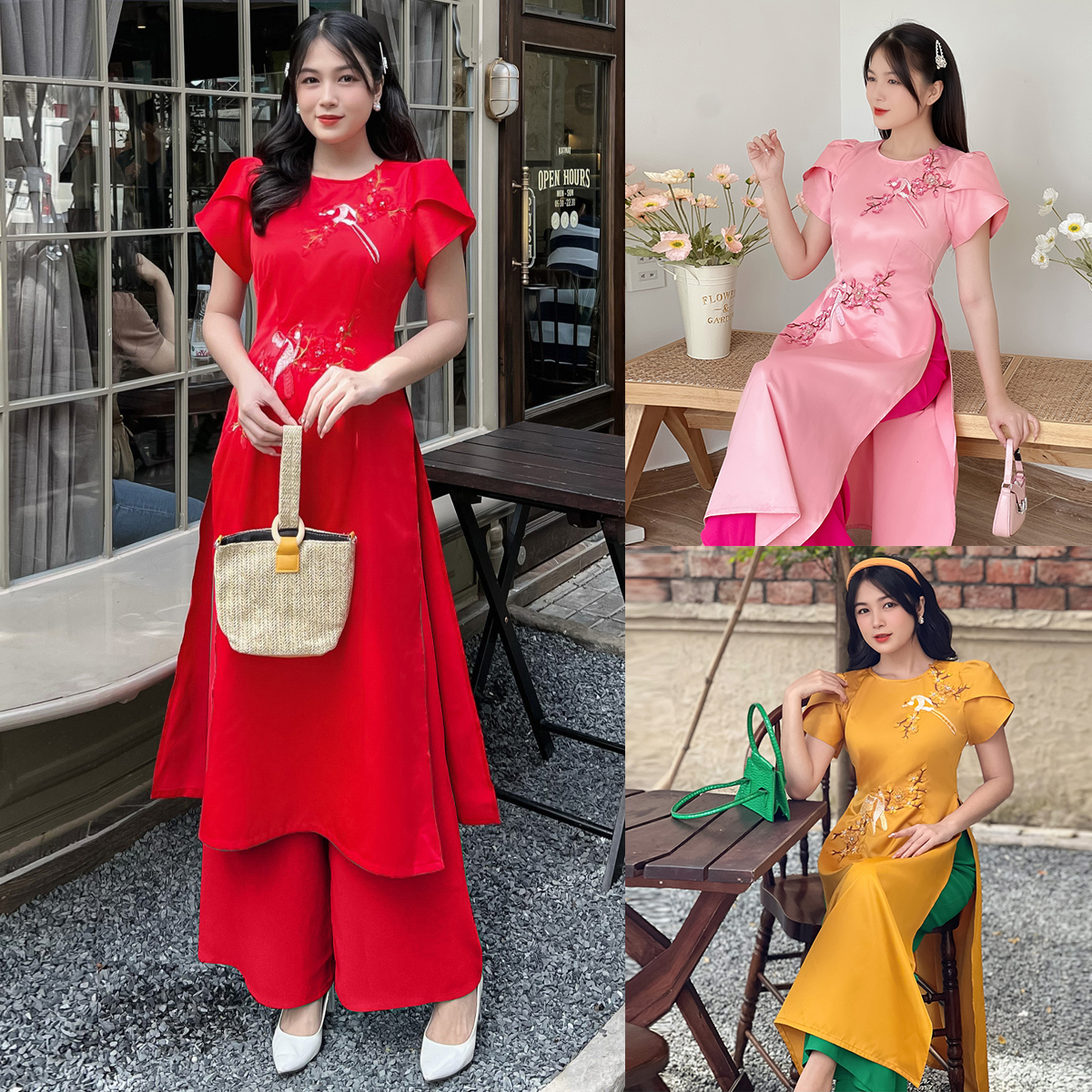 Áo dài cách tân kết hoa thêu 3D sang trọng AD030 Khánh Linh Style Lady fashion