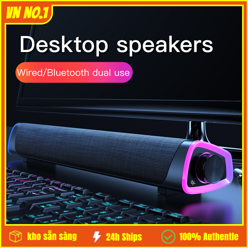 NIYE Loa máy tính  dạng thanh dài hiệu ứng LED tone màu lạnh Loa âm thanh siêu trầm có dây Bluetooth Âm thanh vòm 3D Loa vi tính Bluetooth Speaker