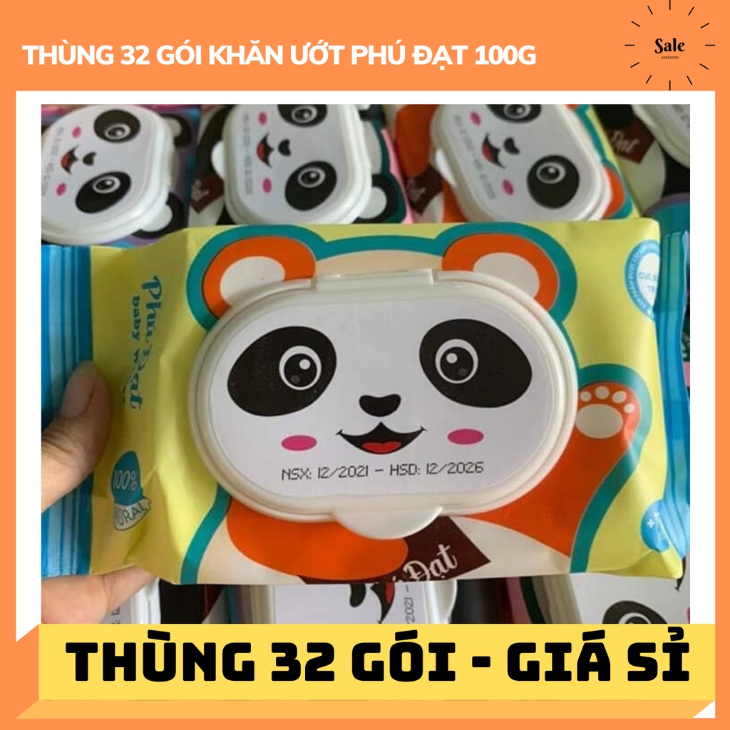 Thùng Khăn giấy ướt Phú Đạt không mùi 100g gói - tiện dụng 32 gói thùng
