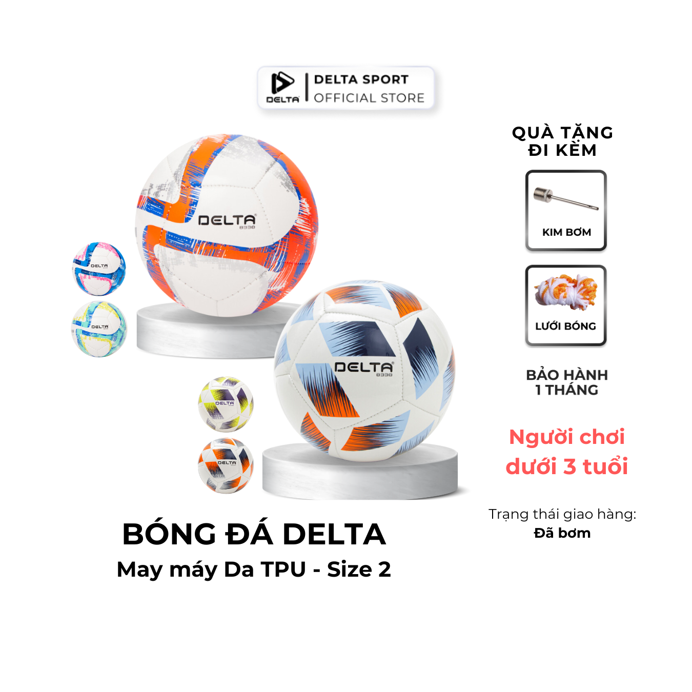 [Tặng Kim bơm & Lưới bóng] Bóng Mini Trẻ Em DELTA 2M Size 2 Chất Liệu Da TPU Chơi Trên Nhiều Bề Mặt Sử Dụng Cho Trẻ 1  - 3 Tuổi