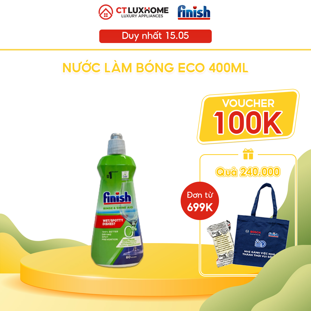 Nước làm bóng Finish Eco 0% 400ml - Hàng chính hãng