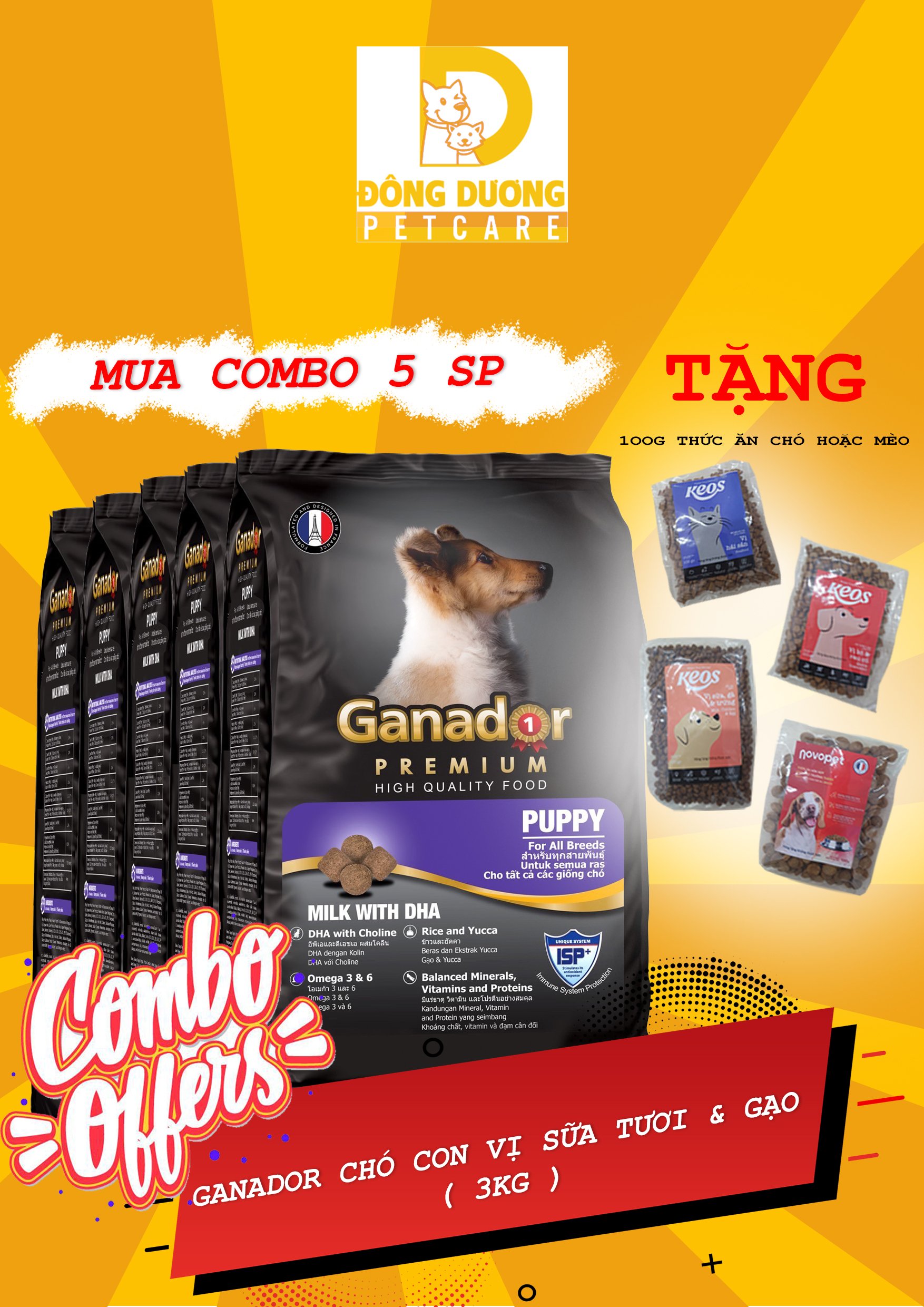 Combo 5 gói thức ăn ganador cho chó con vị sữa và dha - puppy milk with dha 400g