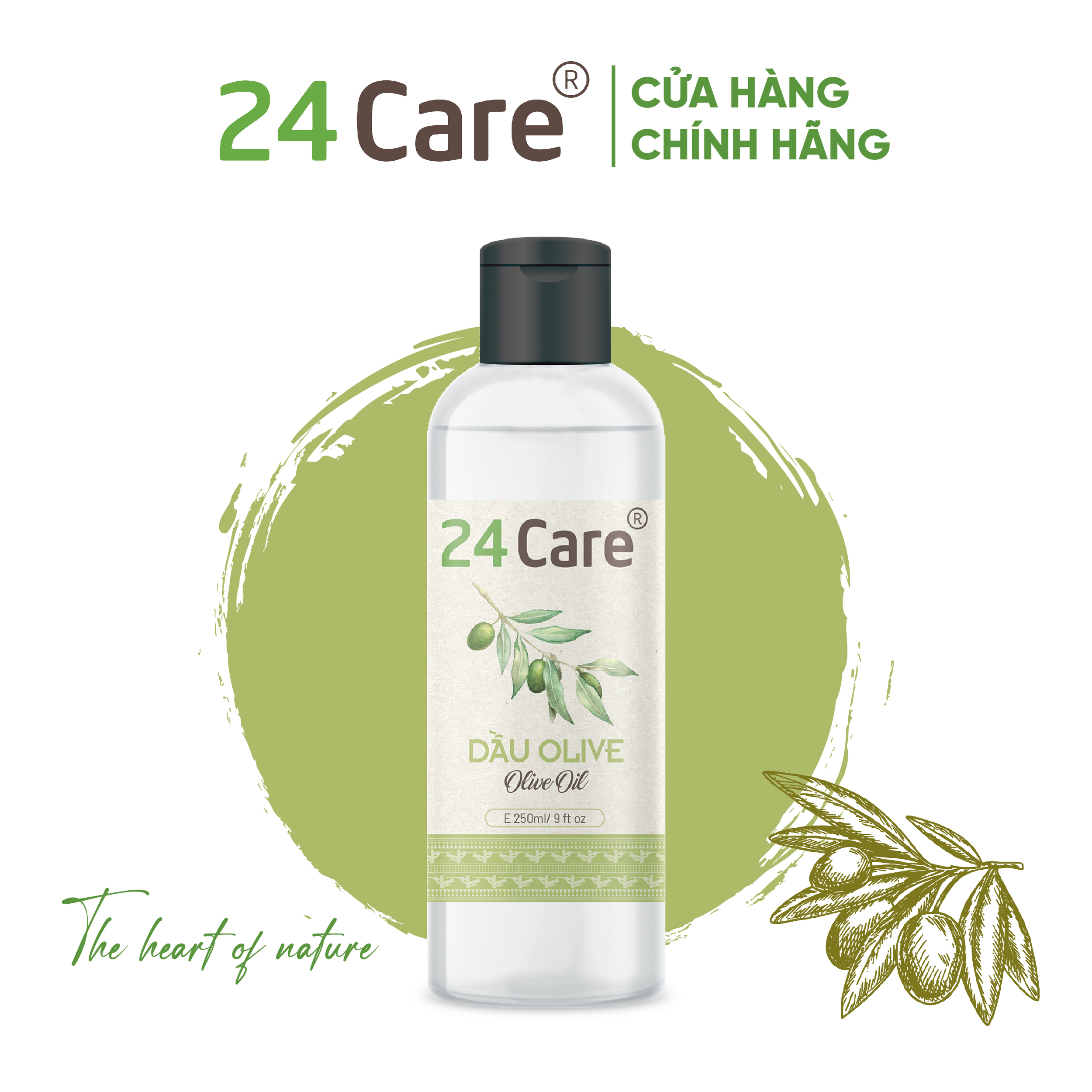 Dầu Olive 24Care Nguyên Chất - Dưỡng trắng da, giảm mụn, dưỡng ẩm da, tẩy lớp trang điểm sạch sâu - Dung tích 60ml