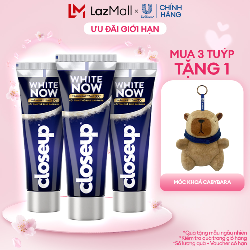 (Livestream) - Combo 3 kem đánh răng CLOSEUP White Now - Trắng Bật Tông 3X tức thì từ Công nghệ Ánh Sáng Xanh 100g/tuýp