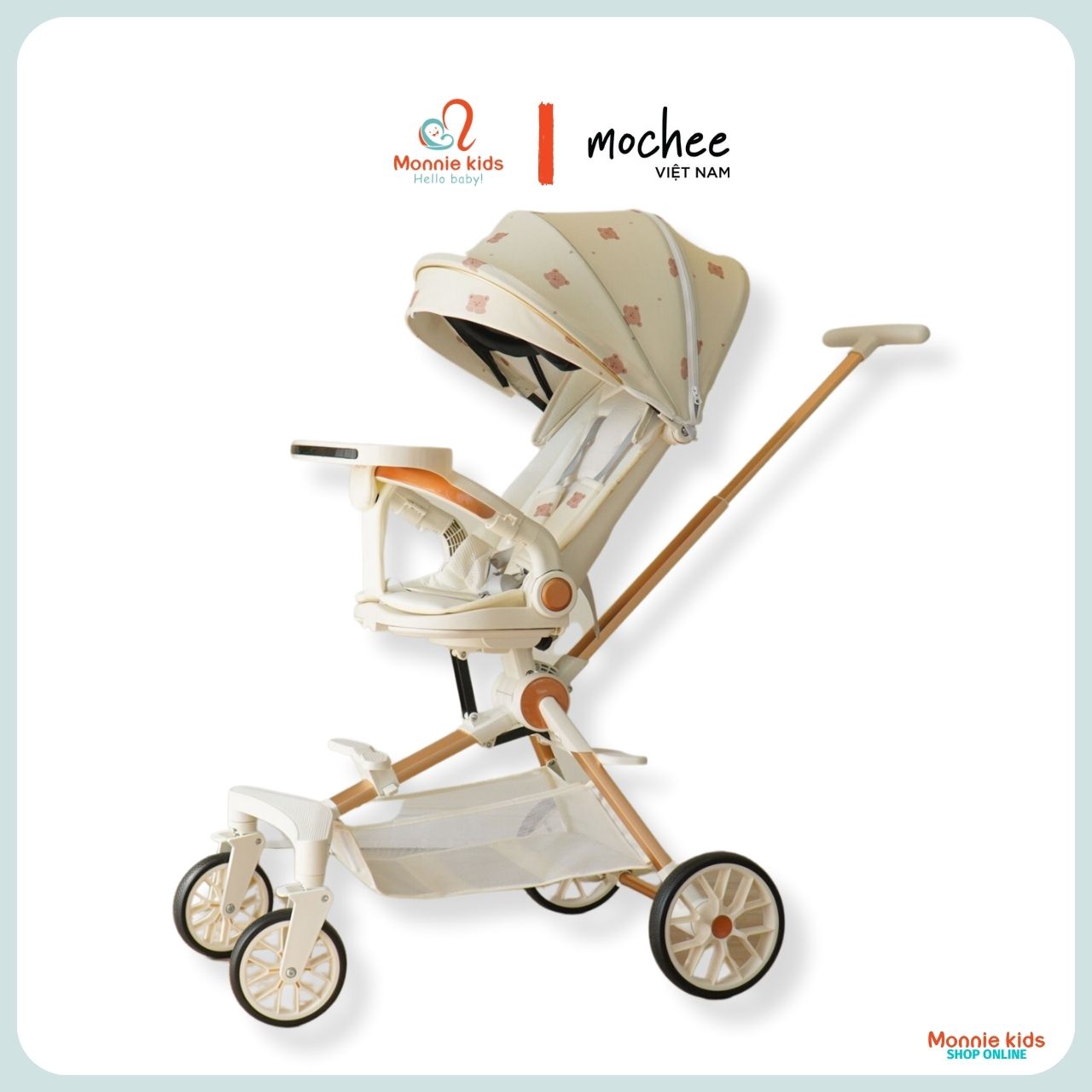 Xe đẩy du lịch cho bé Mochee MC064 gấp gọn phát nhạc 360 độ - Monnie Kids