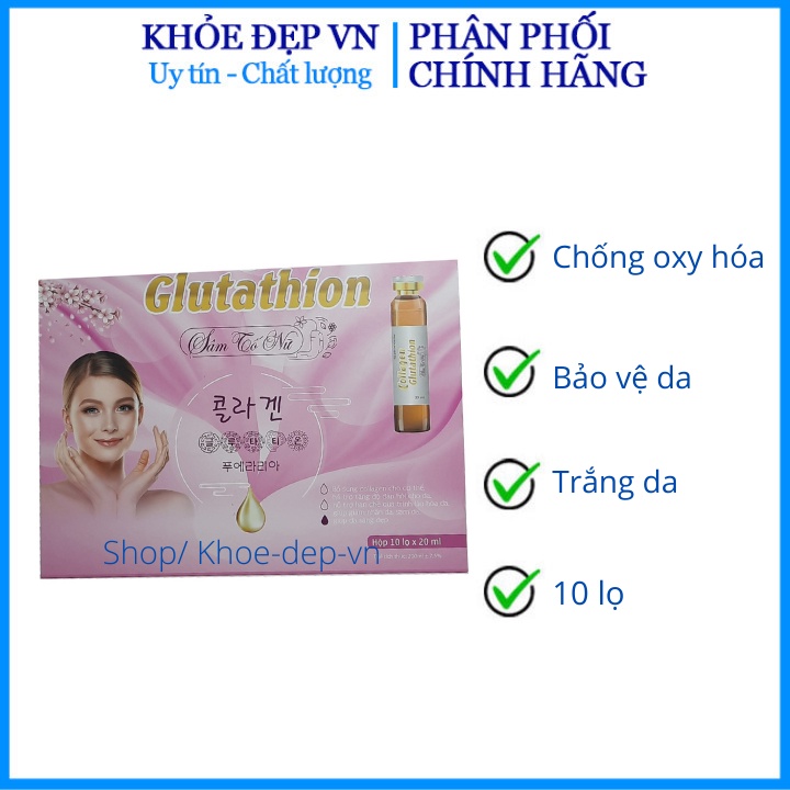 Nước uống Collagen Glutathion Sâm Tố Nữ giúp làm đẹp da, lão hóa, giúp da sáng đẹp – Hộp 10 lọ