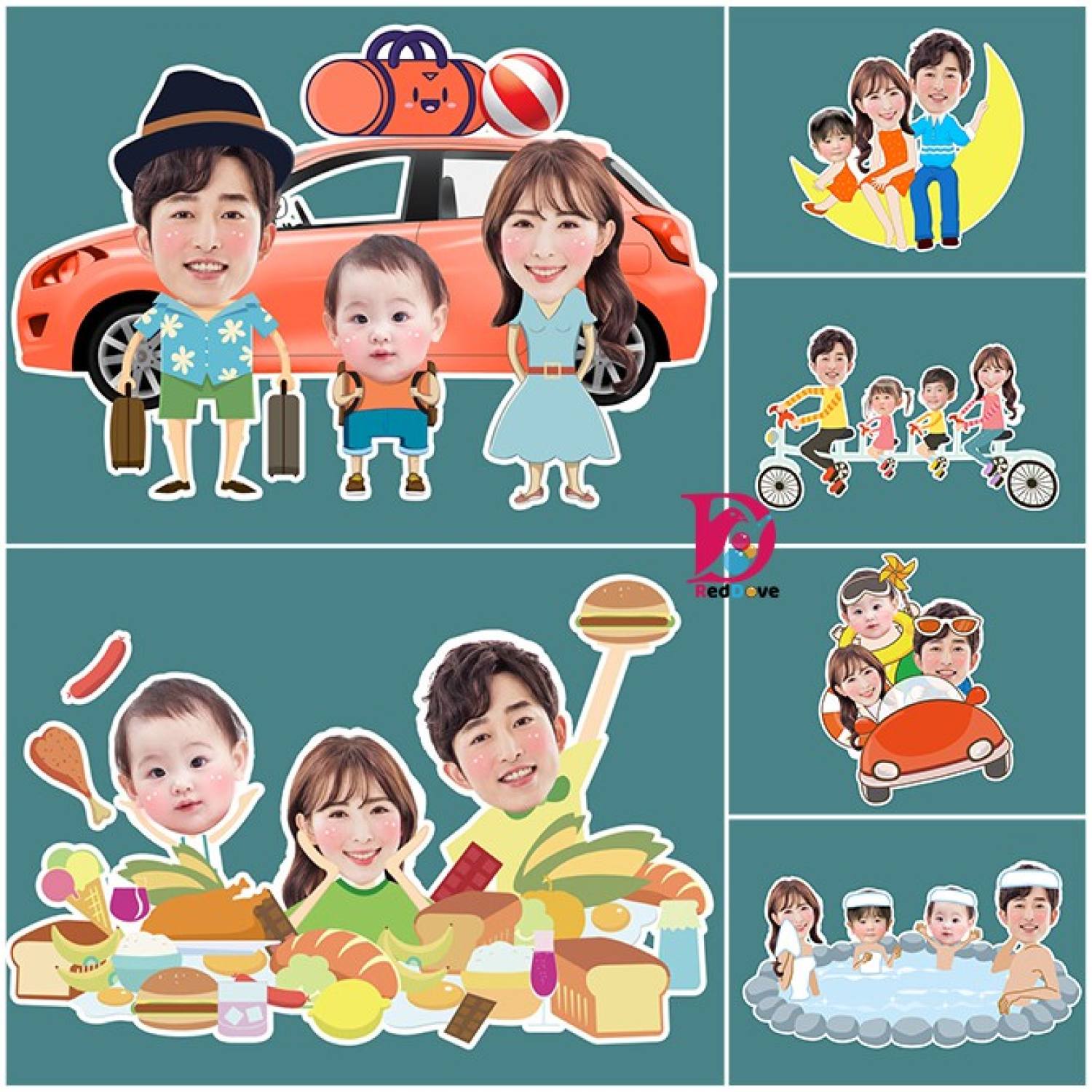 Chibi gia đình - Trang trí sinh nhật thôi nôi đầy tháng kỷ niệm RTK003 RedDove