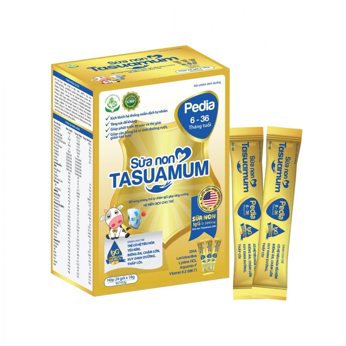 Sữa Non Tasuamum Pedia (24 gói x 18g) | Hỗ trợ trẻ biếng ăn, chậm lớn, suy dinh dưỡng, thấp còi từ 6-36 tháng tuổi | Thương hiệu Tasuamom