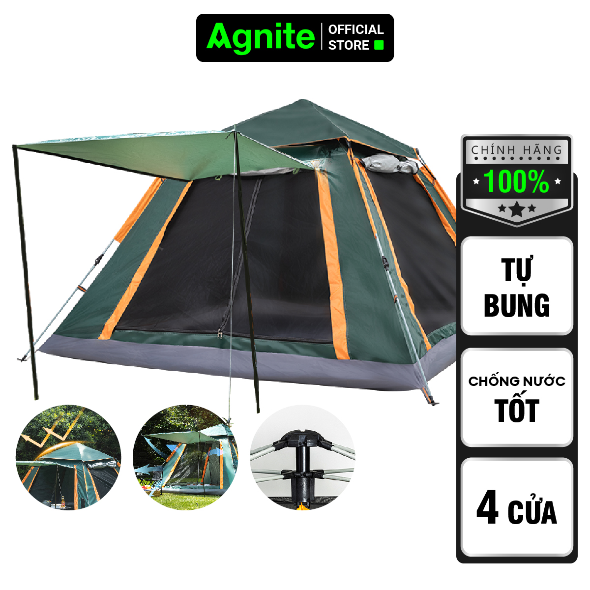 Lều cắm trại picnic 4 cửa tự bung Agnite - dễ dựng - tiện lợi - thống thoáng - sức chứa lớn - VS4011 VS4012