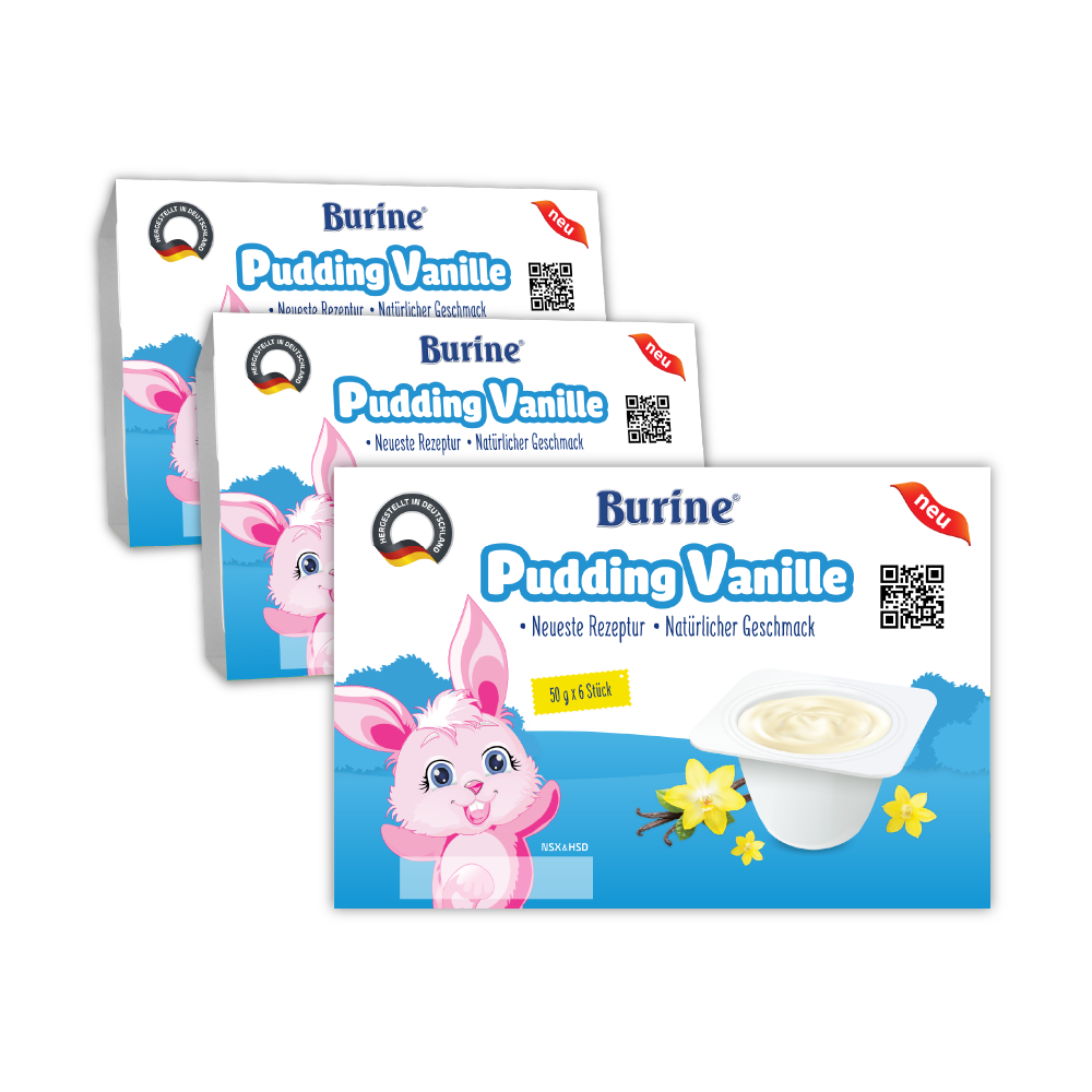 [Có Mix Vị] Combo 3 vỉ Pudding ăn dặm Burine Vị Vani dành cho bé từ 6 tháng tuổi - Nhập khẩu 100% từ Đức - Lốc 6 hũ x 50g