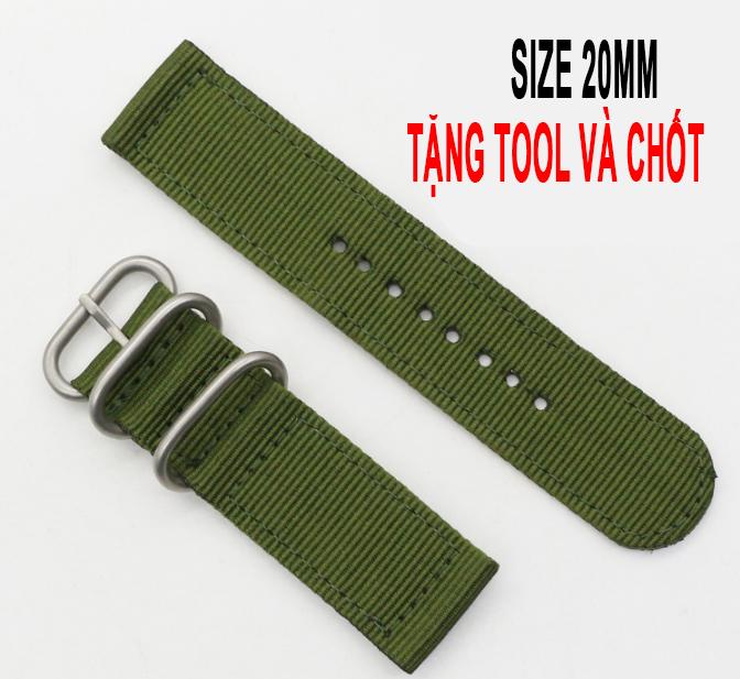 Dây đồng hồ vải dù SIZE 20mm Media Watch W882(Xanh lá) + tặng hộp và chốt dây