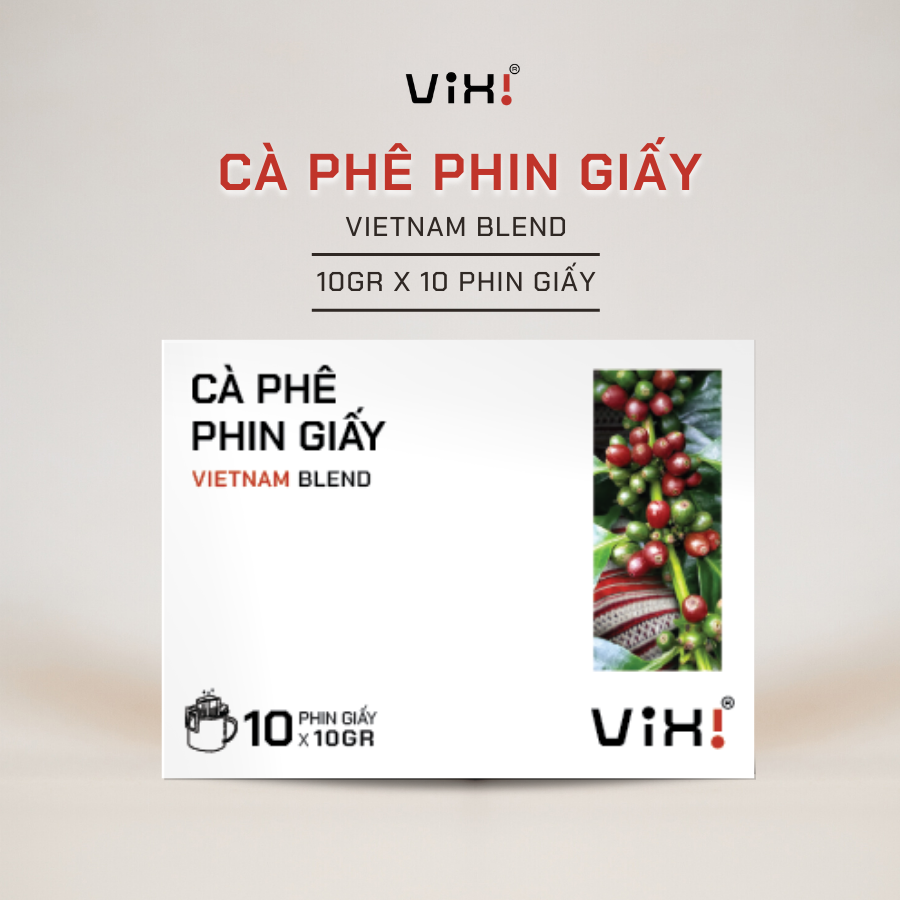 Vixi - Cà phê Blend nguyên chất rang mộc - Phin giấy 10gr x 10 - 100gr/hộp