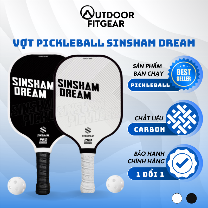 Vợt Pickleball SINSHAM DREAM sợi Carbon lõi tổ ong kết hợp sợi thủy tinh bề mặt siêu bền TẶNG BÓNG