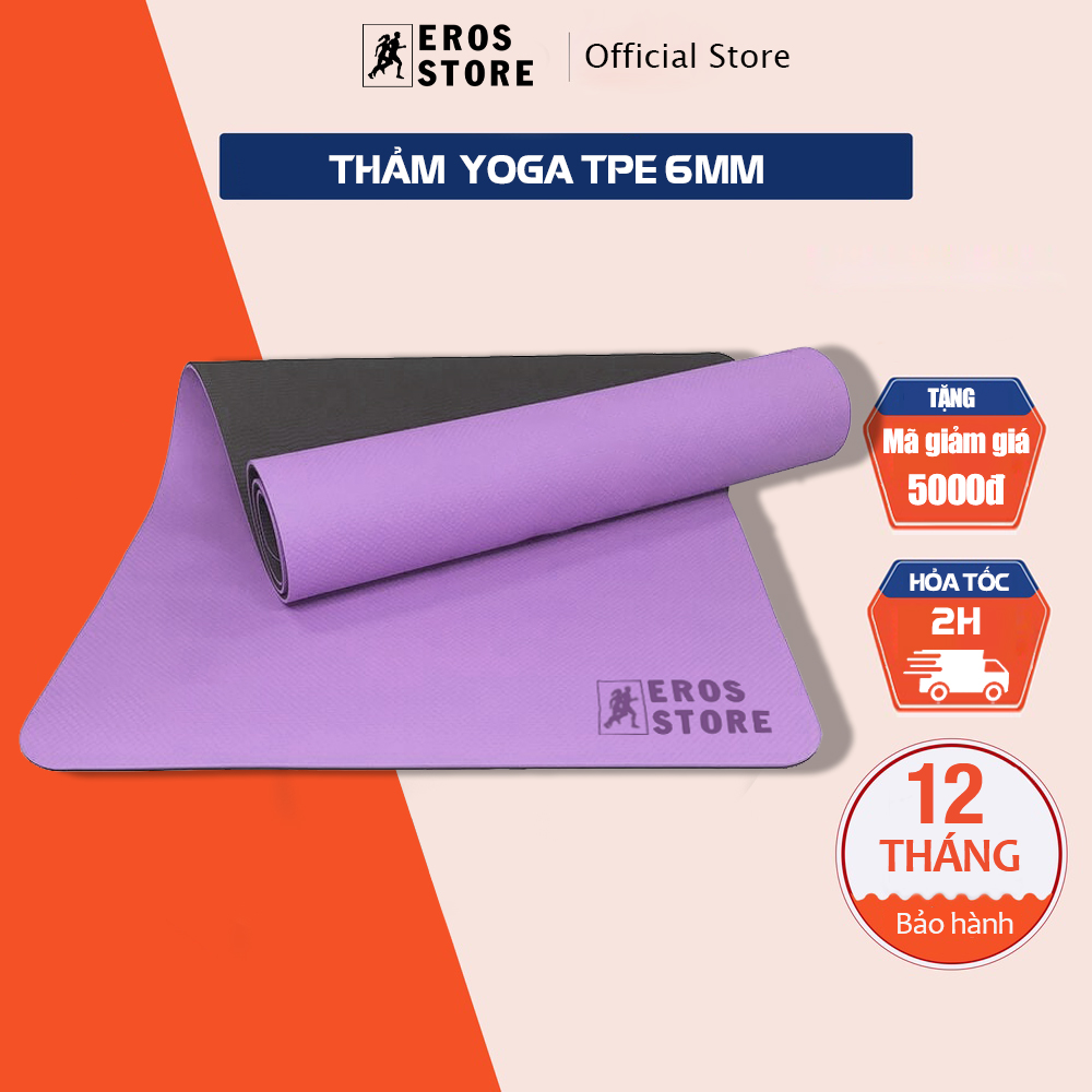 Thảm Tập YOGA, GYM 2 Lớp 6 mm Cao Cấp, Thảm YOGA Chống Trượt + Tặng Kèm Túi Đựng Thảm Gấp Gọn, Du Lịch Tiện Lợi EROS