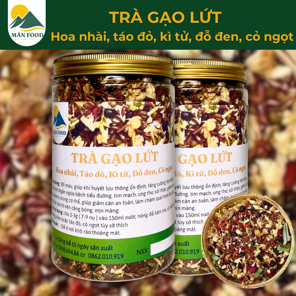Trà gạo lứt táo đỏ hoa nhài đỗ đen cỏ ngọt loại xịn - trà gạo lứt táo đỏ nhiều gạo lứt và táo đỏ giúp thanh lọc cơ thể, giảm cân - Hộp 500g