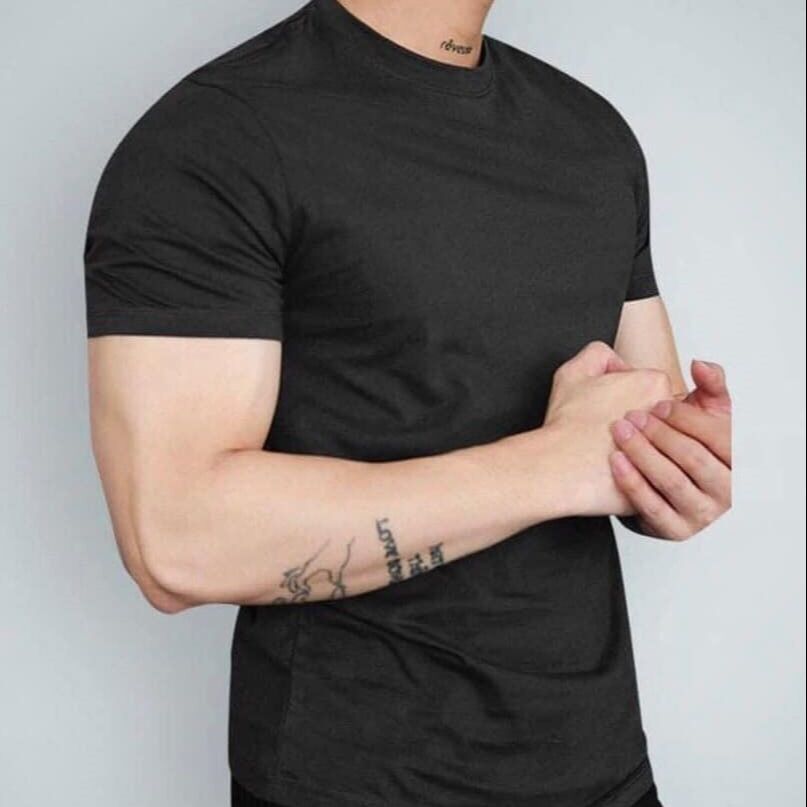 Round Neck T-Shirt for Men and Women, Plain Style, Short Sleeves, Thick 4-Way Stretch Cotton Fabric That Does Not Fade. - 3