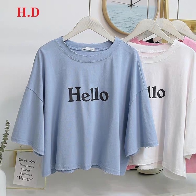 Áo Croptop Hello dáng rộng HĐ12 , Áo thun nam nữ, quần kaki, quần nữ, sét bộ mặc ở nhà, áo thun tay dài, quần jean ống rộng - THE THY