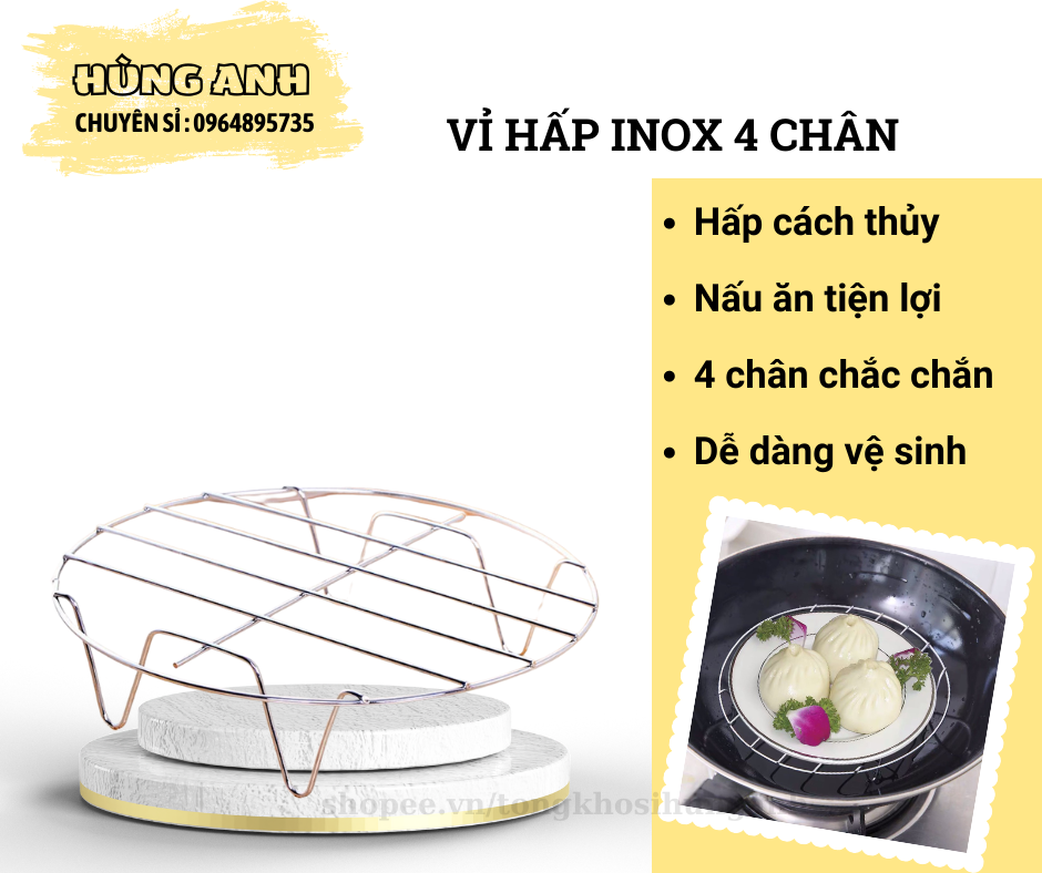Vỉ hấp inox đa năng 4 chân, đế hấp, lót nồi chiên không dầu đa năng ha028