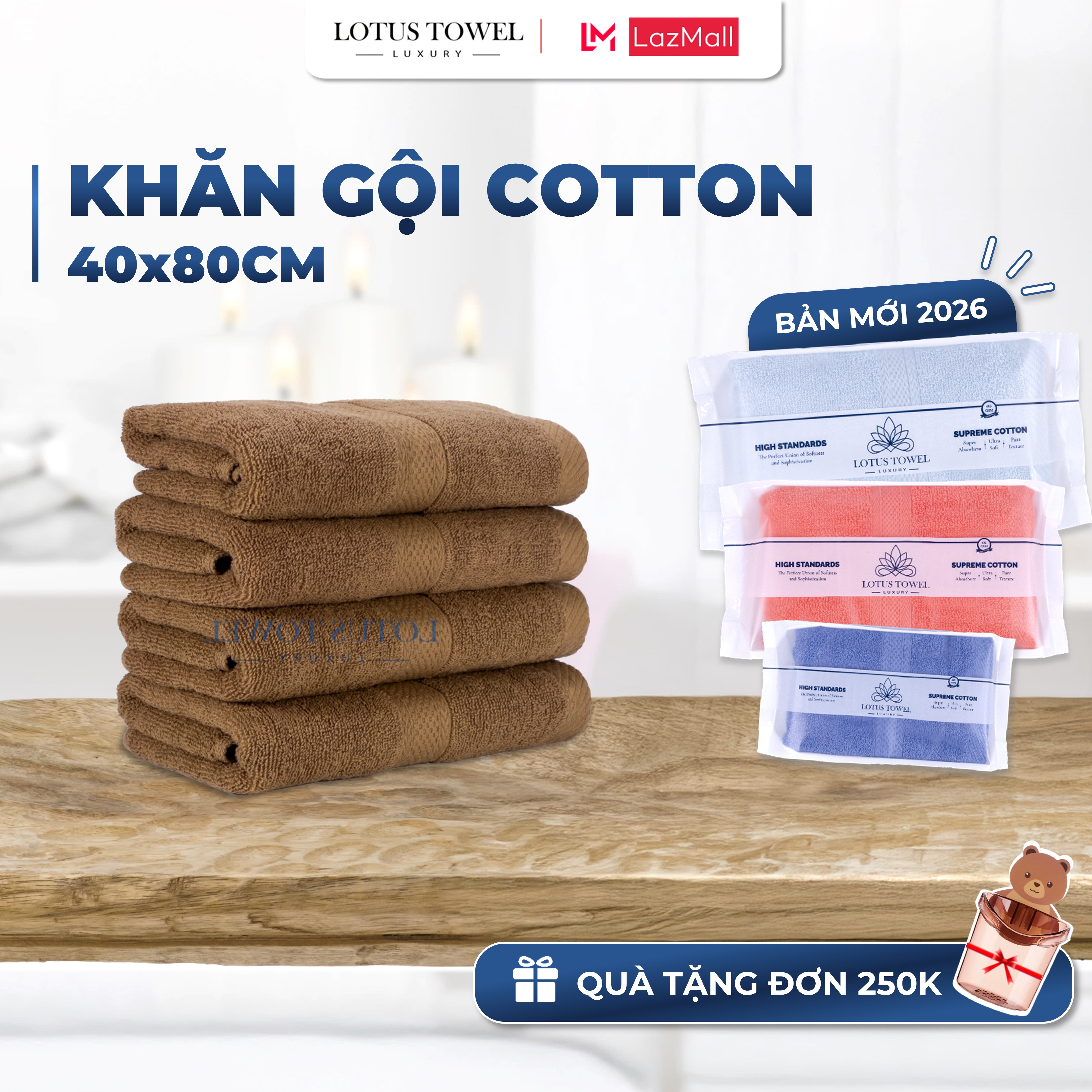  Khăn Gội Đầu 40x80cm LOTUS TOWEL 100% Cotton Cao Cấp Mềm Mịn Thấm Hút Không Ra Màu 
