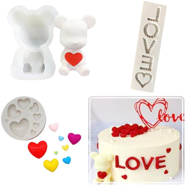 Khuôn silicon gấu trái tim chữ love làm bánh
