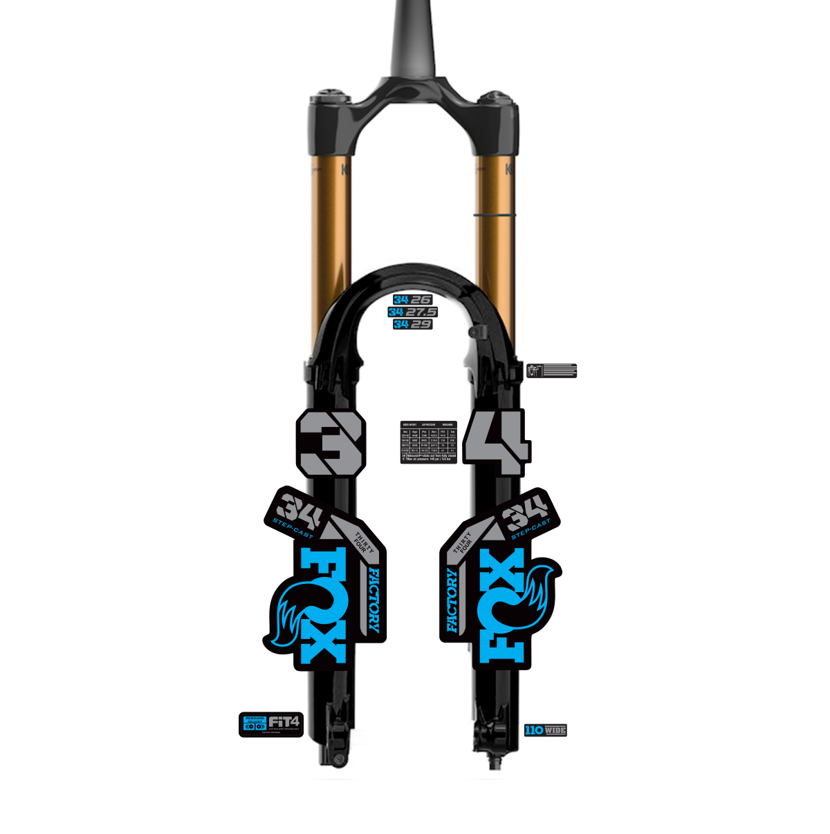 Tem decal dán phuộc xe đạp địa hình Fox kashima 34 2023 | cheetahdecals.com