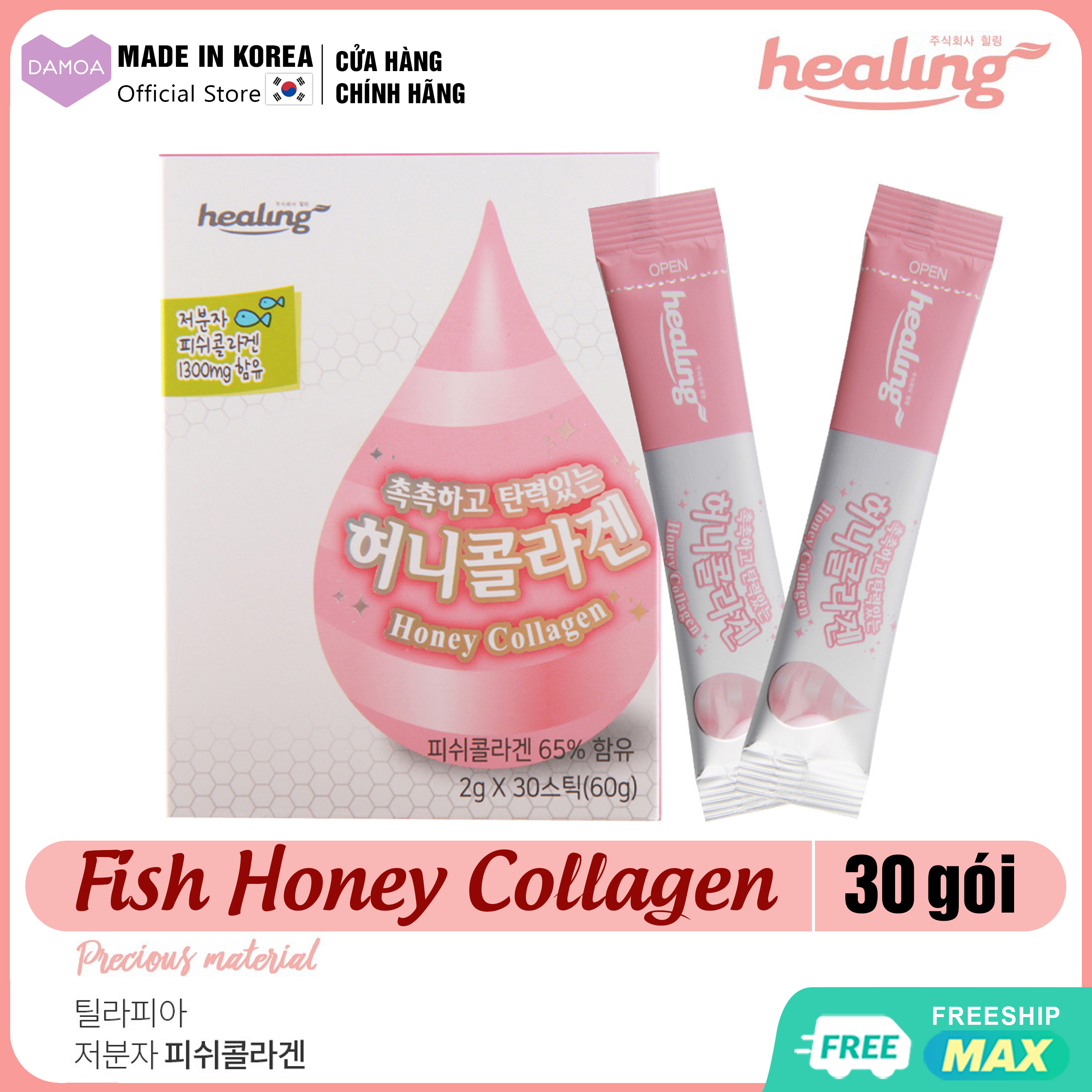 Bột uống Collagen Nguyên Chất từ Cá hồi, Mật ong, Vitamin C, Chanh tươi Healing Honey - Thực Phẩm Chức Năng Hàn Quốc
