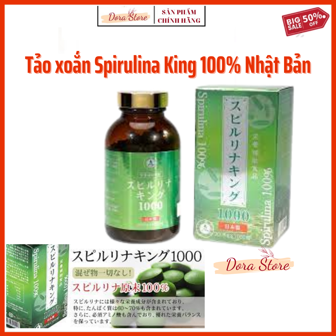 Tảo xoắn Spirulina King 100% Ably Hộp 1000 viên x 200mg Nội địa Nhật Bản