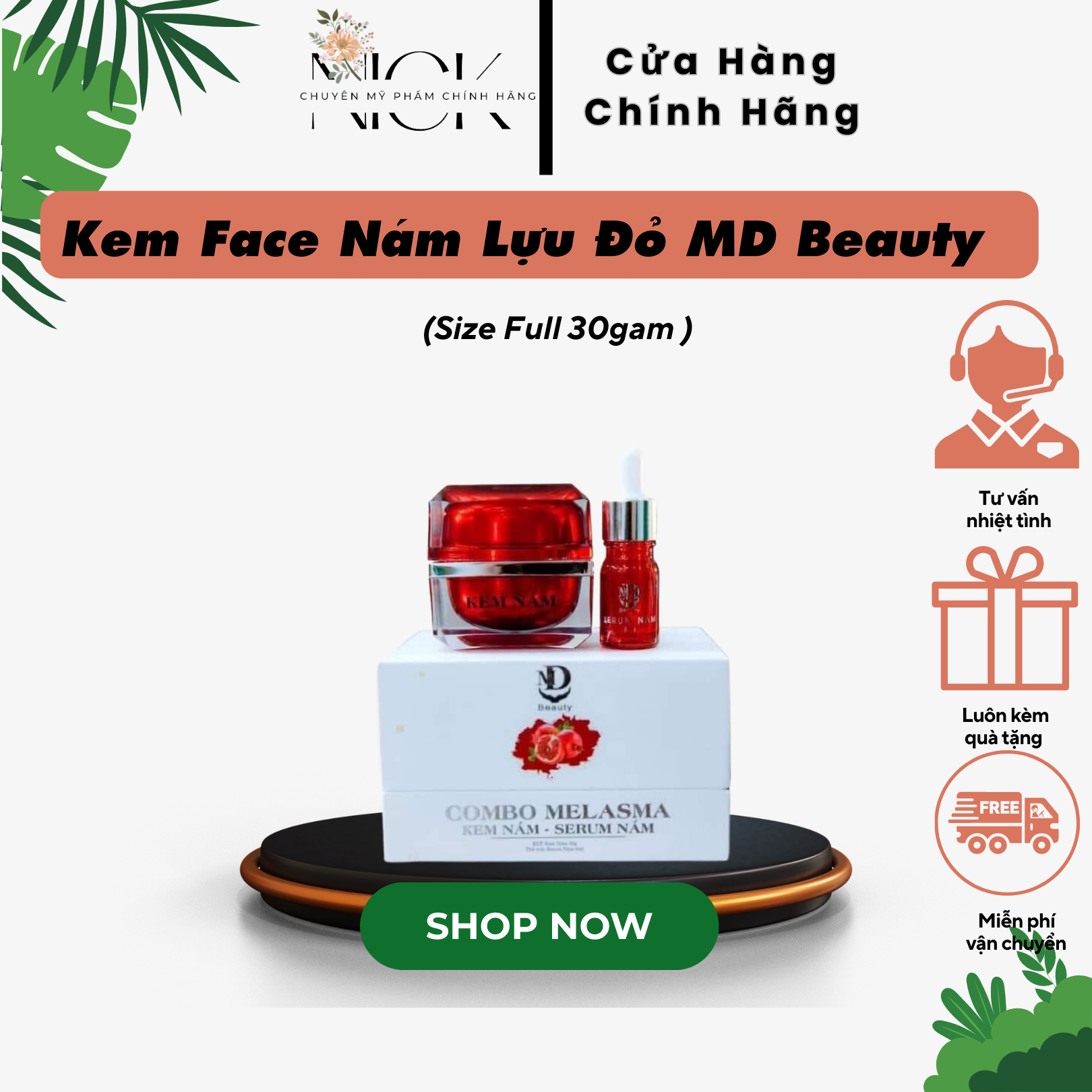 Kem Face Nám Lựu Đỏ MD, Trắng Da, Loại Bỏ Mụn Nám Tàn Nhang