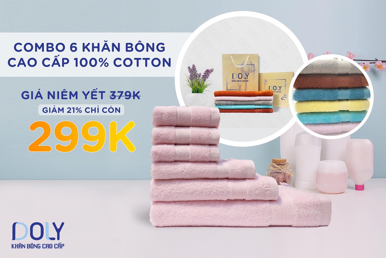 Combo 06 khăn tắm, khăn mặt cotton cao cấp mềm mại, an toàn sức khoẻ
