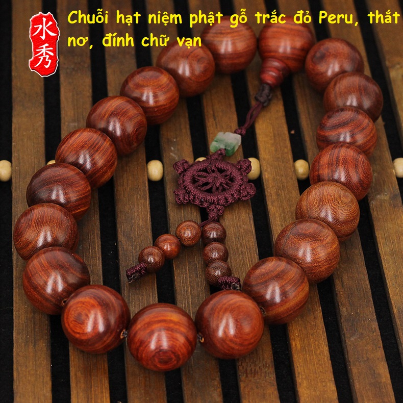 Chuỗi Hạt Niệm Phật, Gỗ Mun, Gỗ Sưa Đỏ, thắt nơ, đính chữ vạn, bền vĩnh viễn