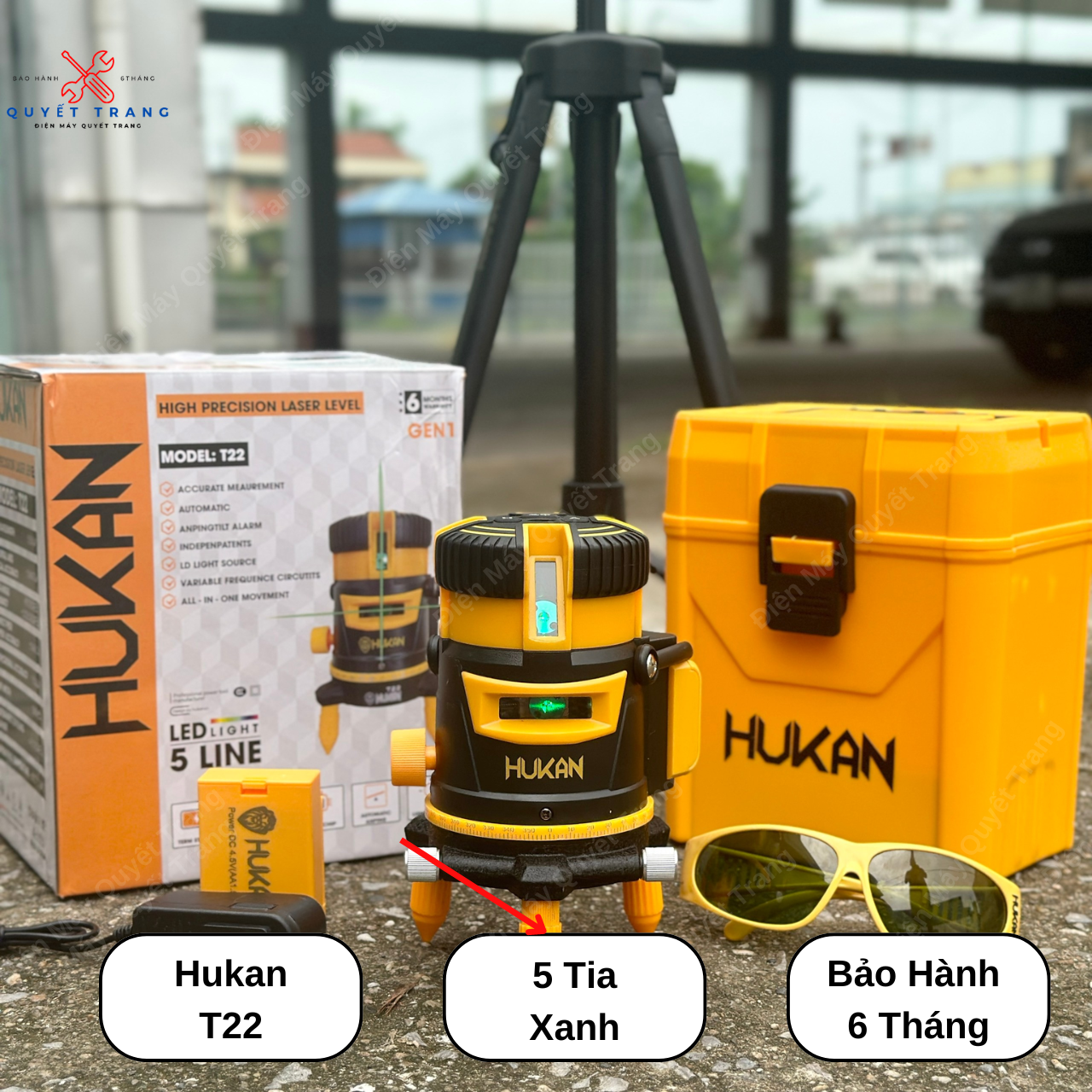 Máy Cân Bằng Laser  5 Tia Xanh Hukan T22 Full Hộp + Phụ Kiện Bảo Hành 6 Tháng