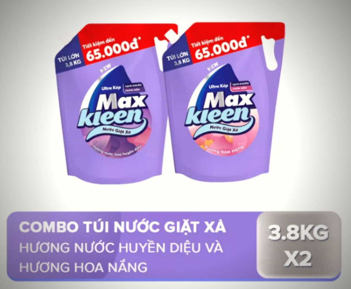 {XẢ XẢ XẢ} COMBO 2 TÚI 3.8KG HƯƠNG HUYỀN DIỆU + HOA NẮNG. NƯỚC GIẶT XẢ MAXKLEEN