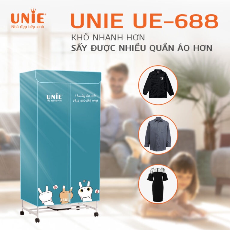 Tủ sấy quần áo UNIE UE688 (công suất 900W), Máy sấy quần áo cao cấp, Làm khô quần áo siêu nhanh, Bảo Hành chính hãng 12 tháng