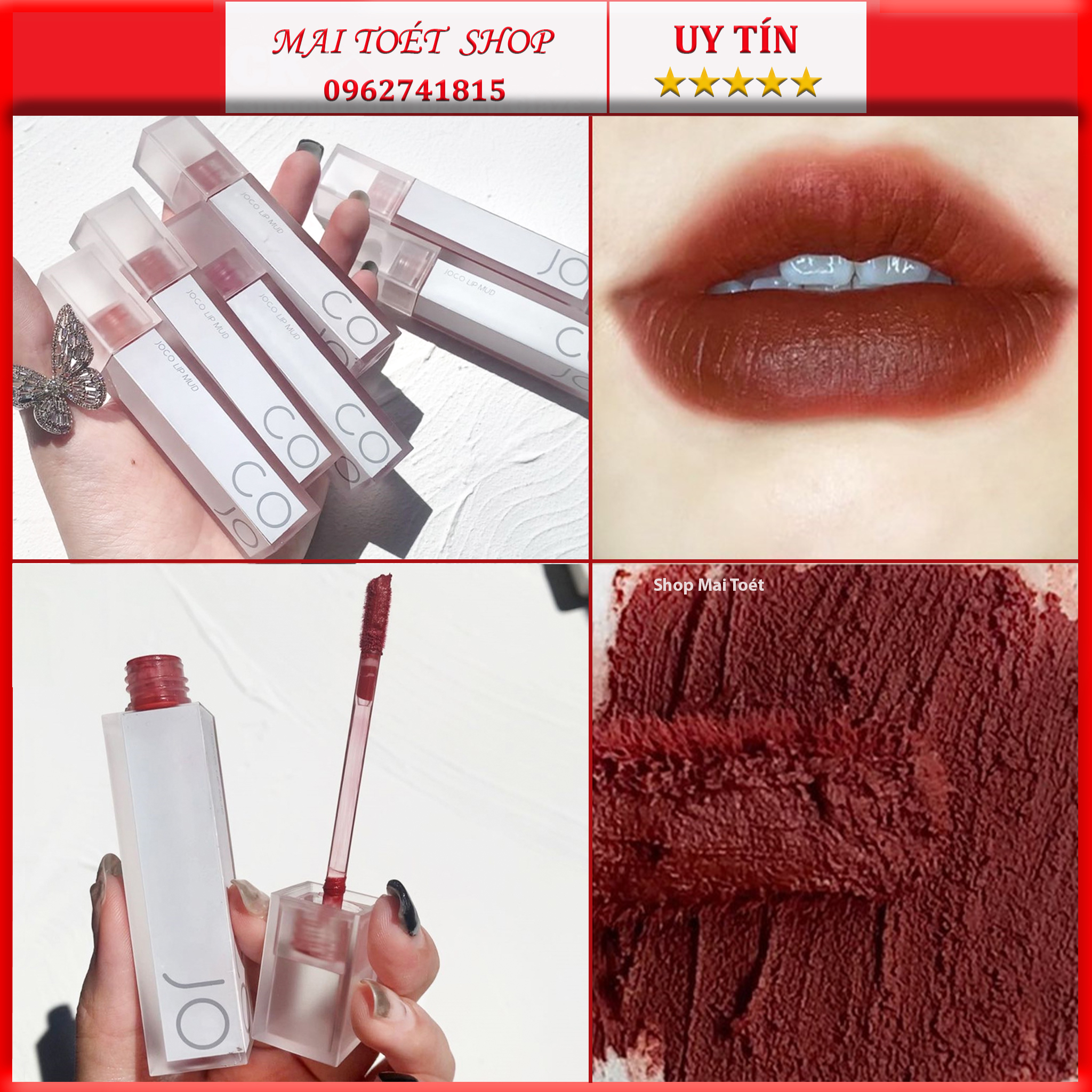 (Hàng mới về giảm sâu)Son kem lì JOCO Vuông bản dupe a12 cầm chắc tay,Son môi màu đỏ đất mềm môi lâu trôi
