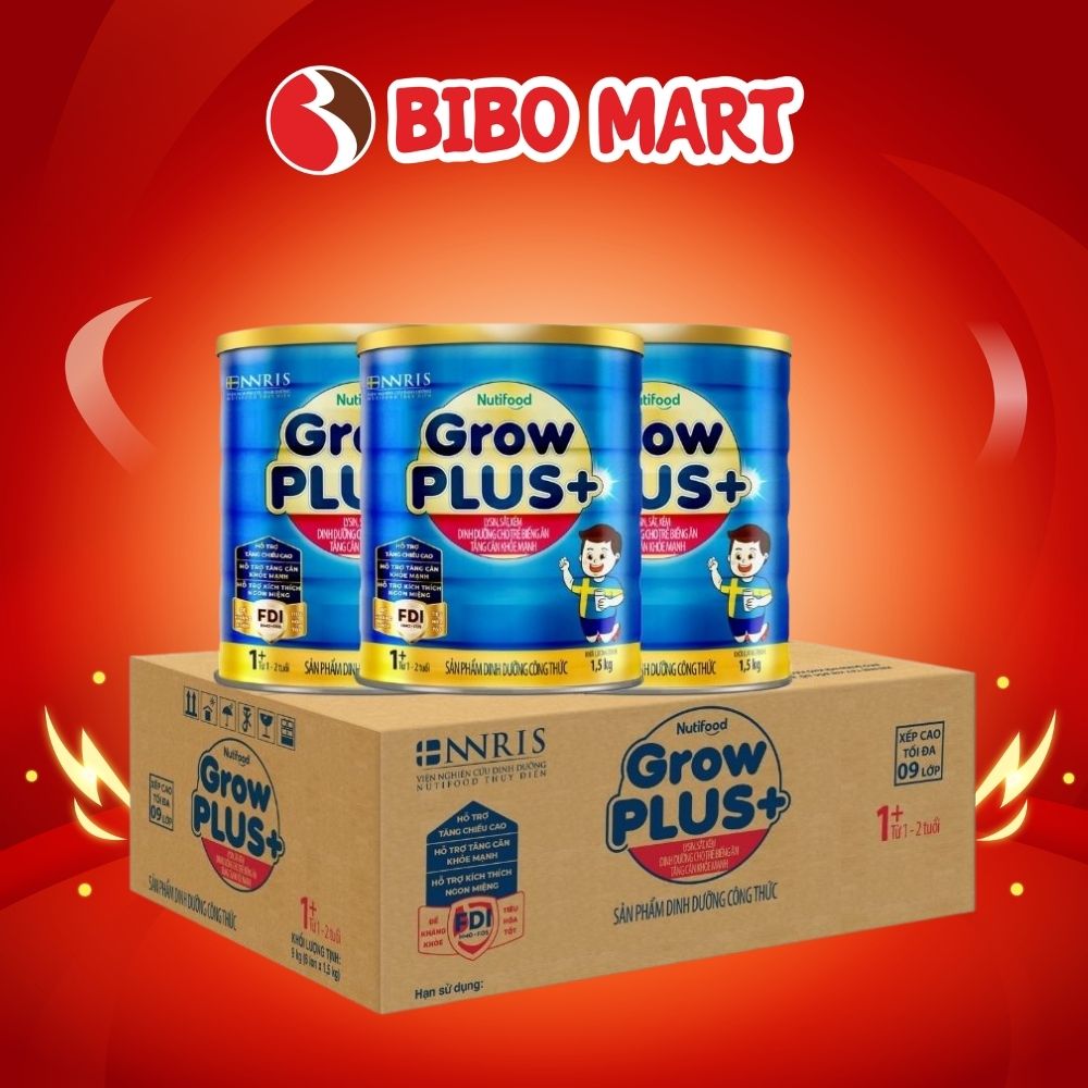Thùng 6 Lon Sữa GrowPLUS+ Xanh Hỗ Trợ Trẻ Biếng Ăn Tăng Cân Phát Triển Chiều Cao 1.5Kg- Bibomart