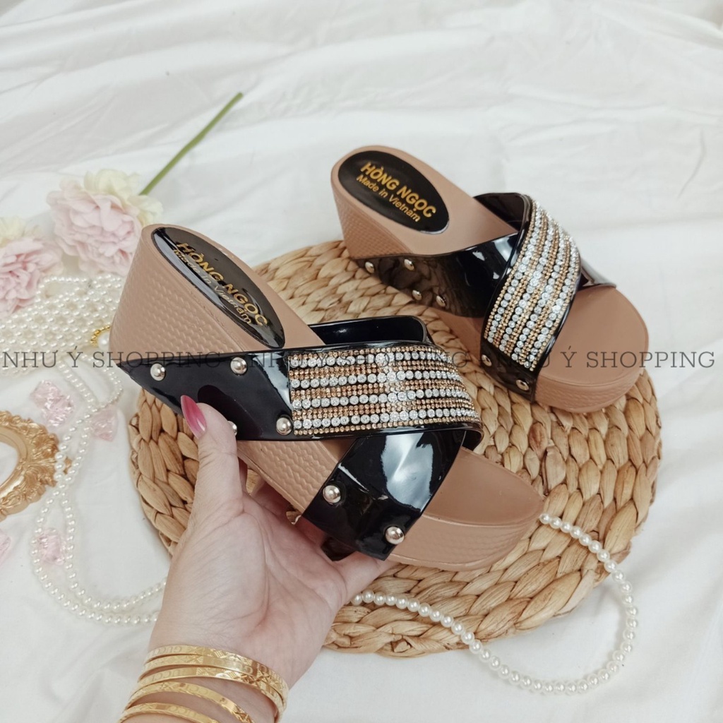 Dép nữ đế xuồng quai chéo đính đá đế PU nhẹ êm tôn dáng-TBXDa