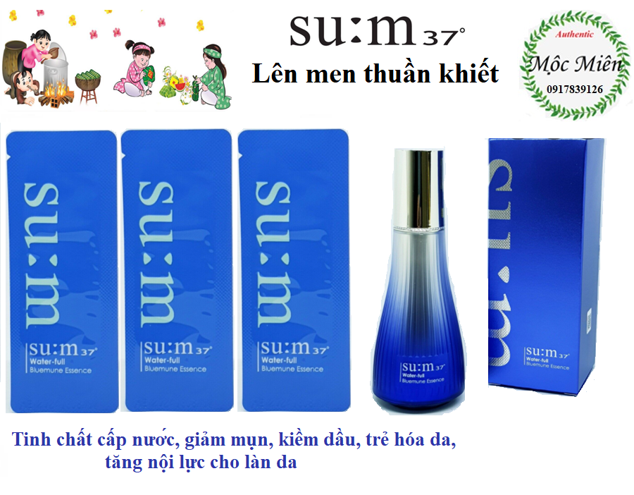 Combo 10/30/60/120 gói tinh chất Sum xanh se khít lỗ chân lông, cấp nước cho da dầu, kiểm soát nhờn, căng bóng da Su:m37 Water Full Bluemune Essence 1ml