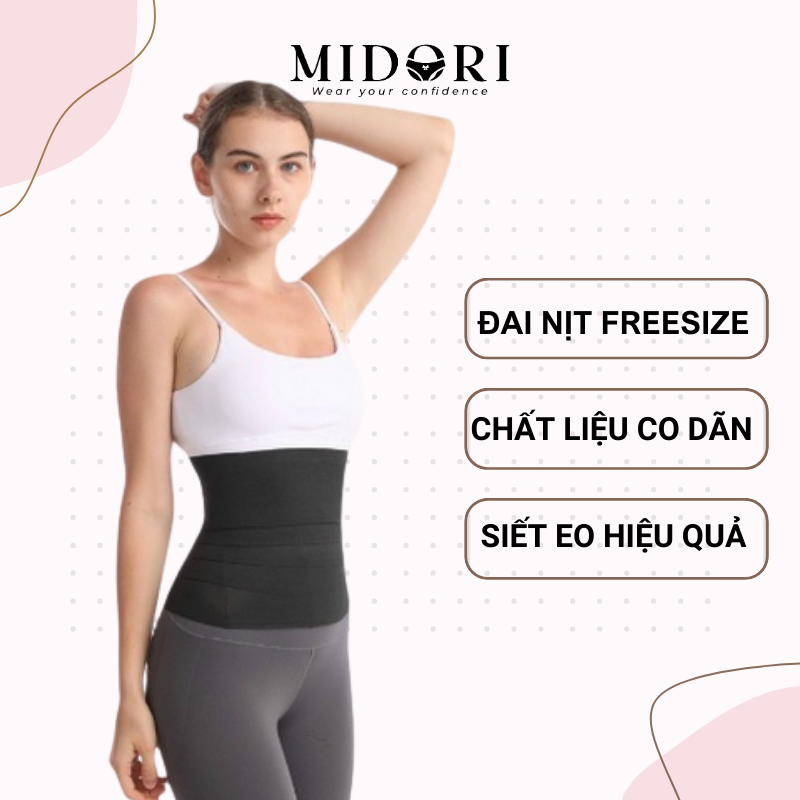 Đai nịt bụng giảm mỡ Freesize Midori, Gen định hình bụng không cuộn siết eo, Gen bụng sau sinh dễ sử dụng, Đai quấn bụng co Giãn thông thoáng MD1