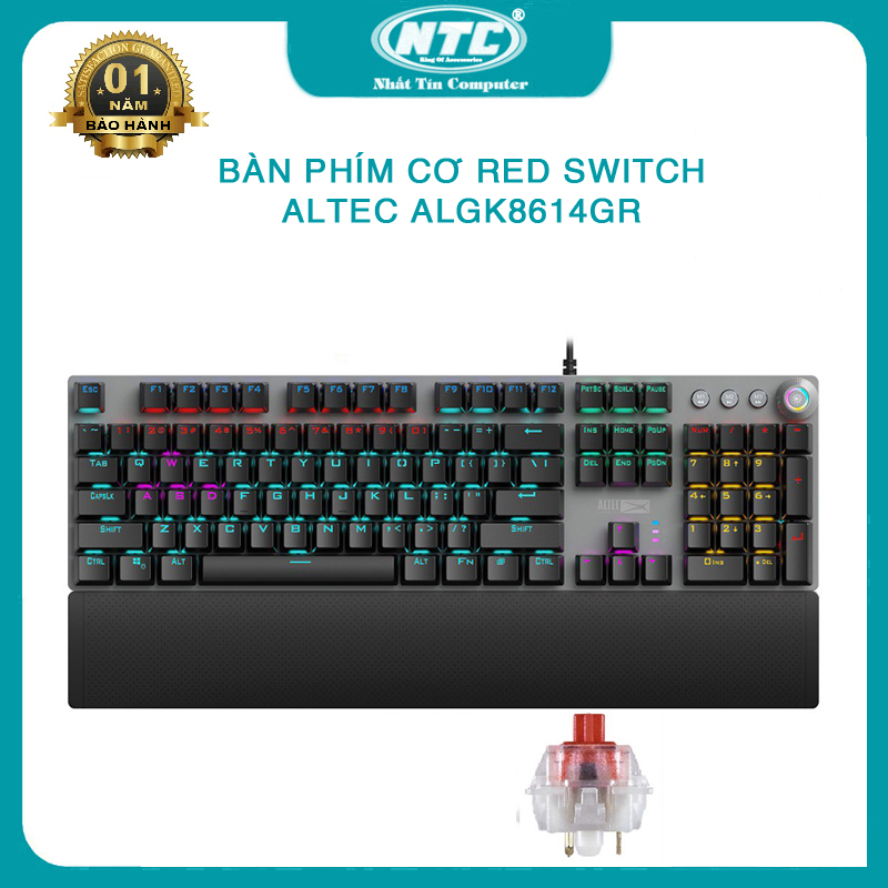 [DUY NHẤT 15.04 - NHẬP MÃ LAZSOCIALSALE1504 GIẢM 15% CHO ĐƠN 500k] Bàn phím cơ Red Switch ALTEC LANSING ALGK8614GR kèm đế kê tay - tích hợp 20 kiểu led và 3 cụm led game khác nhau (Đen) - Nhất Tín Computer