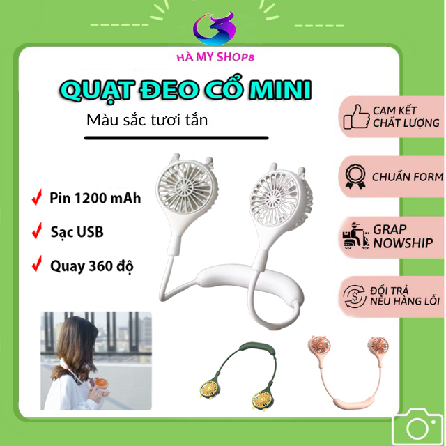 Quạt đeo cổ tích điện chạy êm và mát - quạt sạc điện mini, quạt tích điện, quạt mini, quạt quàng cổ, quạt gió điện,quạt đeo cổ siêu mát