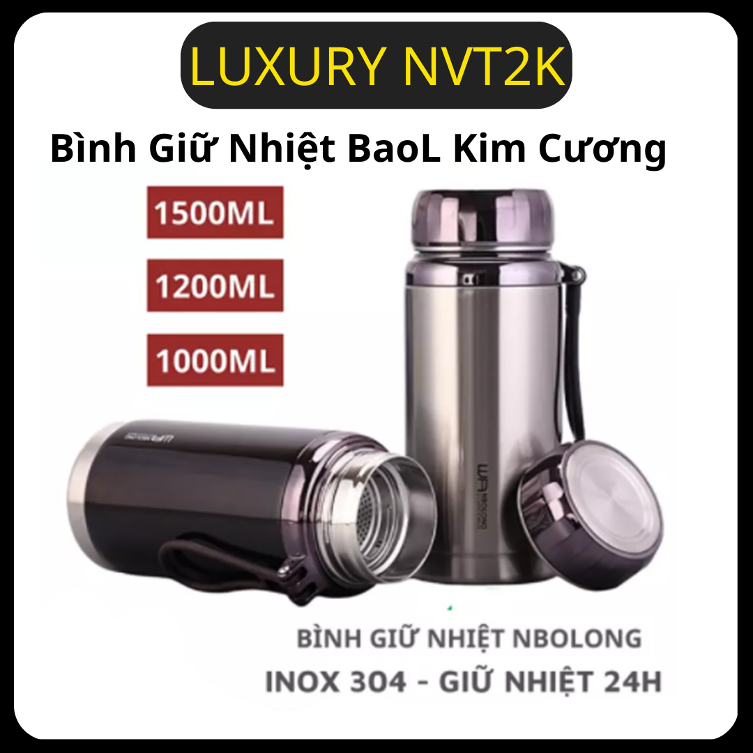 Bình Giữ Nhiệt BaoL Kim Cương Giữ Nóng Lạnh WL7 Chất Liệu Inox Cao Cấp Có Nắp Lọc Trà Bình Nước Giữ Nhiệt, Dung Tích 1200ml, 1500ml (Giao Màu Ngẫu Nhiên)-Bình giữ nhiệt nắp kim cương inox 304 cao cấp giữ nhiệt hơn 12h-BH 12 THÁNG