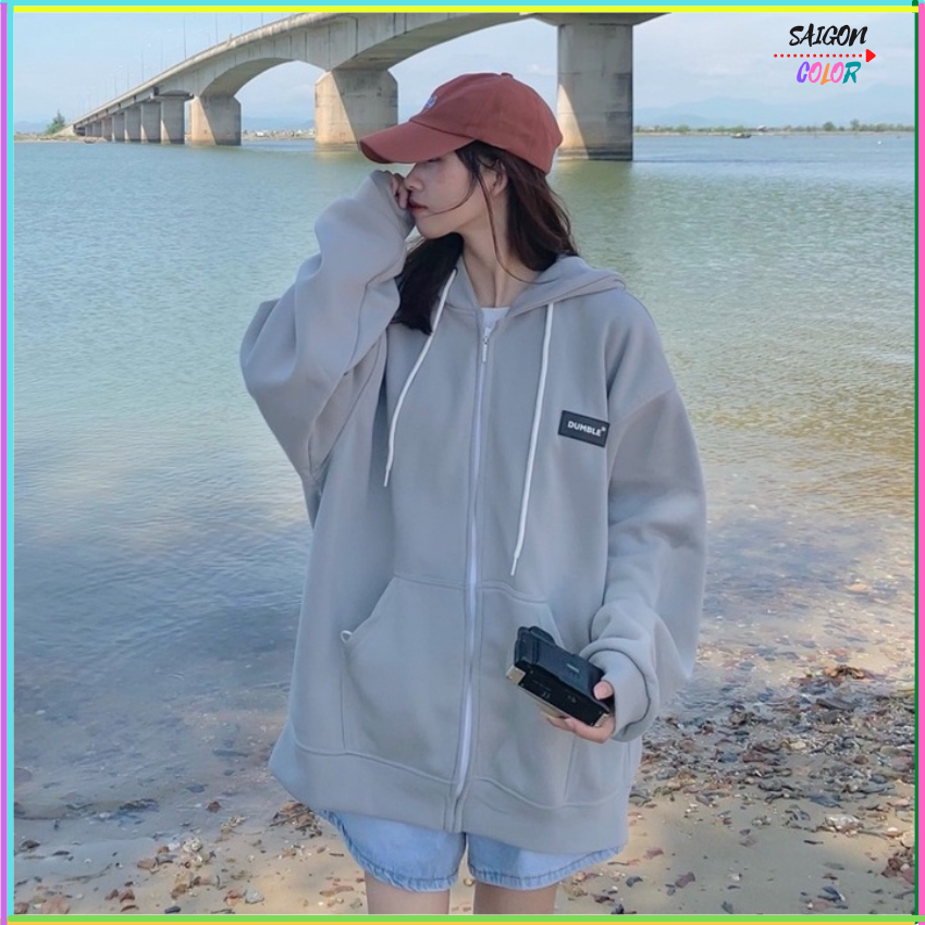 🔥tặng nón🔥áo khoác nỉ unisex liền mũ có túi khoá zip dumble saigoncolor