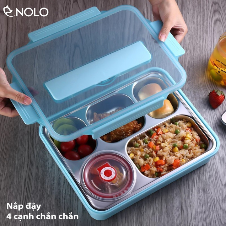Hộp/Khay Đựng Cơm Giữ Nhiệt - khay cơm 5 ngăn inox 304 có nắp đậy chắc chắn - Khay cơm inox 5 ngăn có nắp đạy chắc chắn