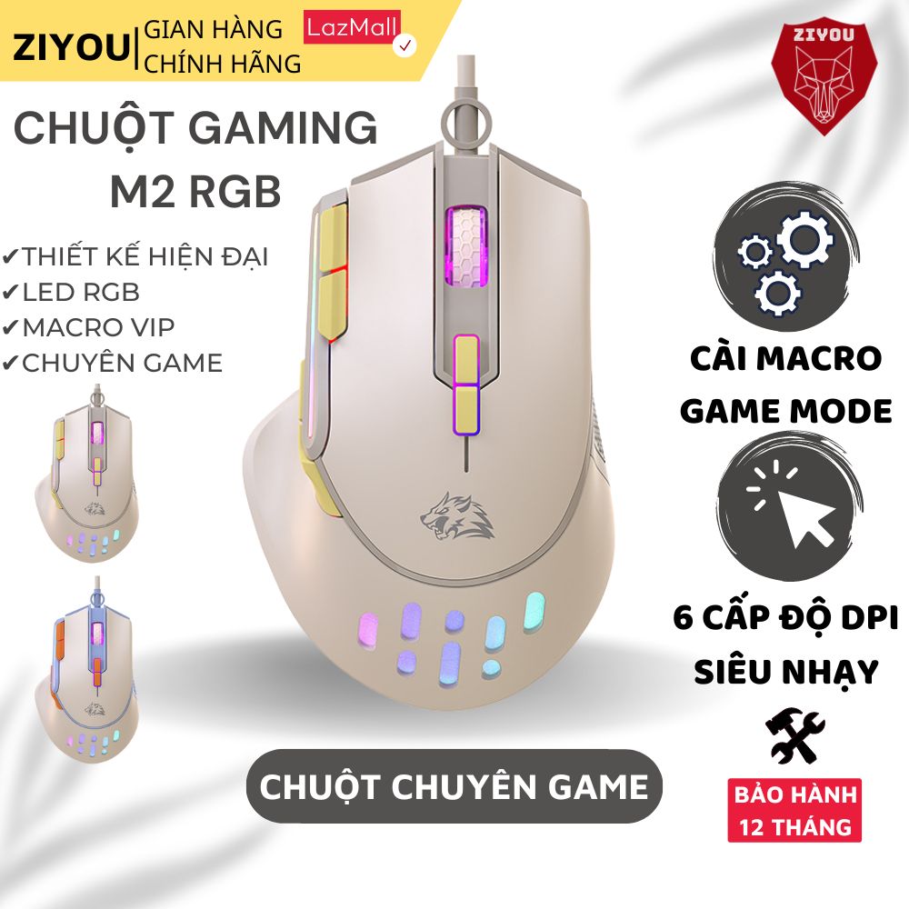 Chuột máy tính game thủ chuyên game ziyou m2 led rgb 12800 dpi cài macro chuyên nghiệp
