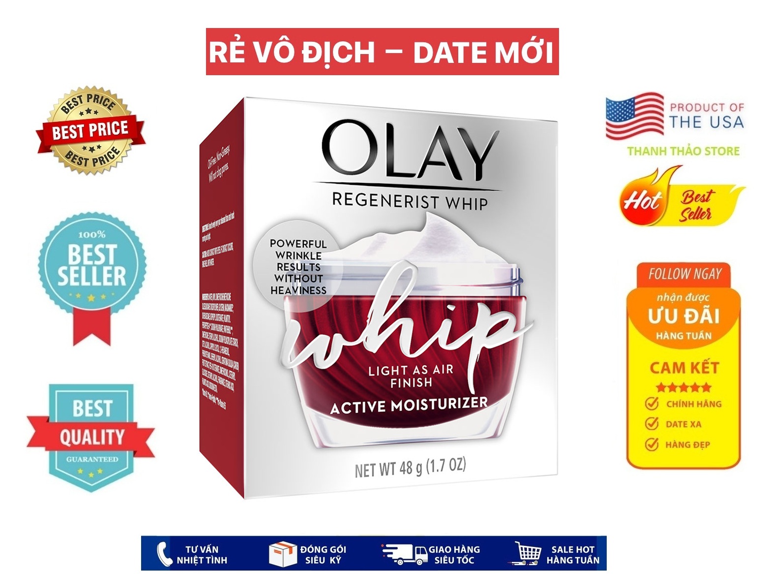 [USA Official] Kem Dưỡng Da Chóng Lão Hóa và Phuc Hòi Da Olay Regenerist Whip 48g