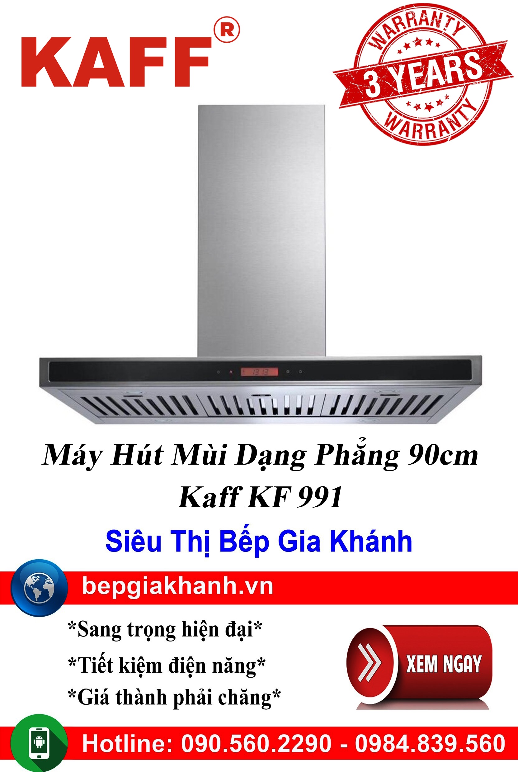 [HCM]Máy hút mùi dạng phẳng 90cm Kaff KF 991 máy hút mùi nhà bếp máy hút mùi bếp máy hút mùi kính co