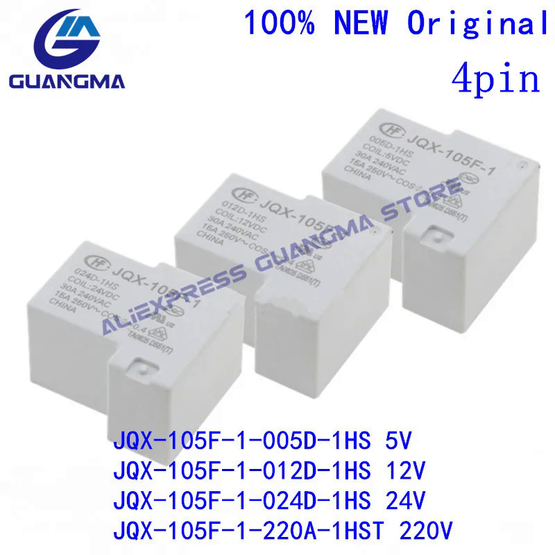 1pcs Original New HFjqx 105f-1-005d 012D 024d-1hs 30A 240VAC 4pin DC5V 12V 24V Rơ Le HF105F-1-005D-1HS JQX-105F-1-220A-1HS