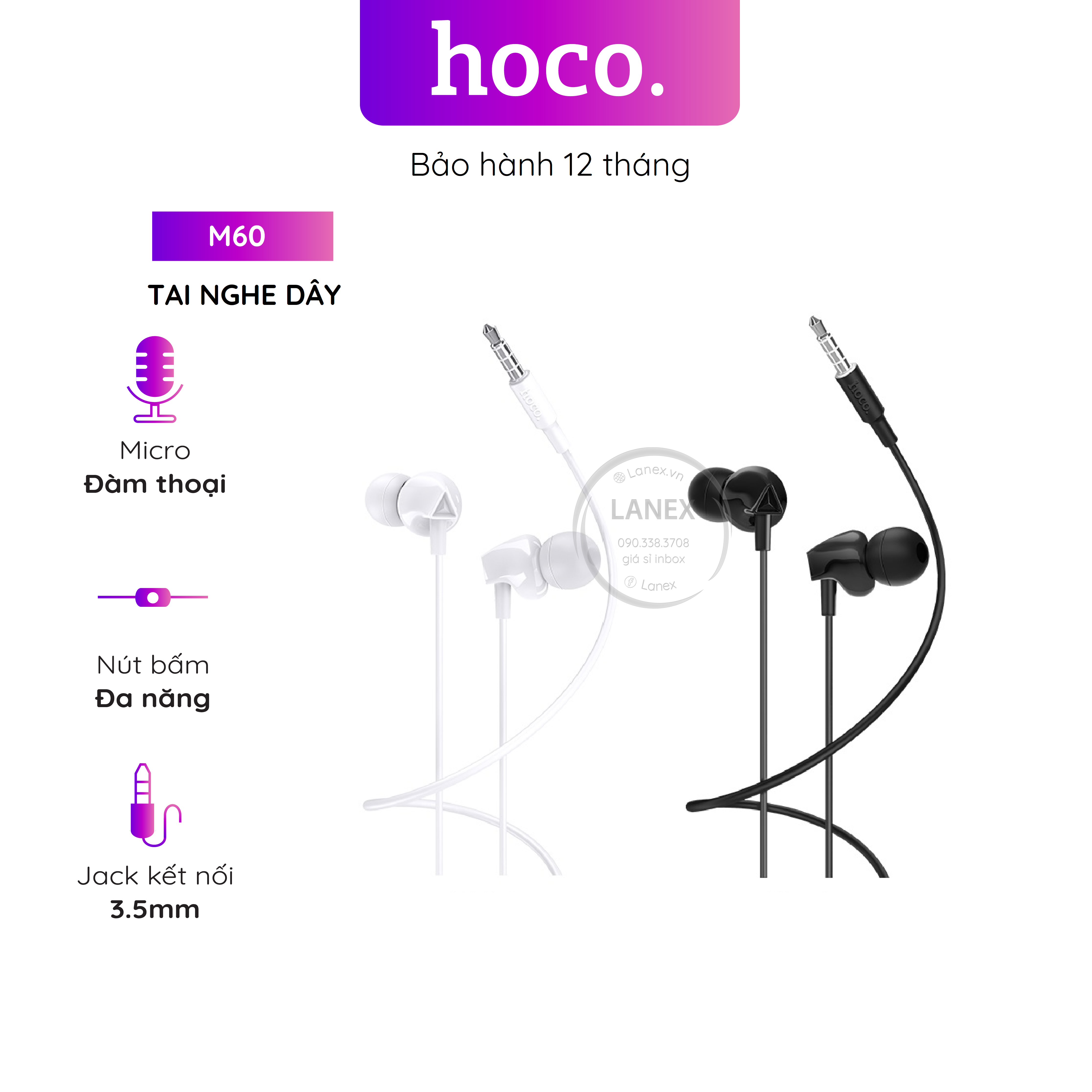Tai nghe dây hoco m60 tpe jack 3.5mm có mic dài 1.2m