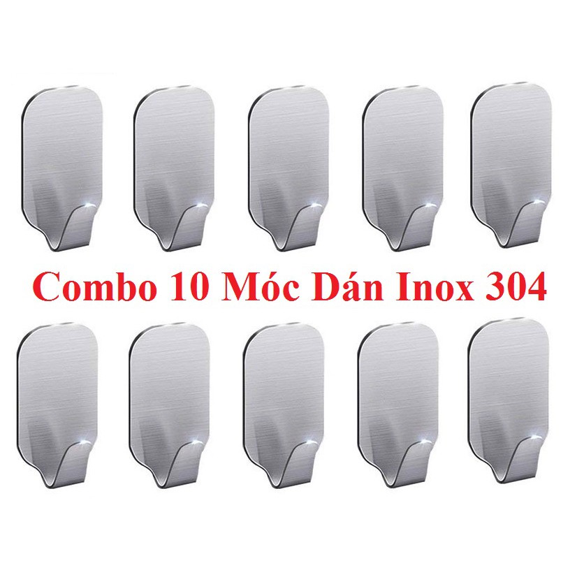 Combo 10 Móc Dính Tường Inox SUS304, Móc treo khăn nhà tắm siêu dính - LU08