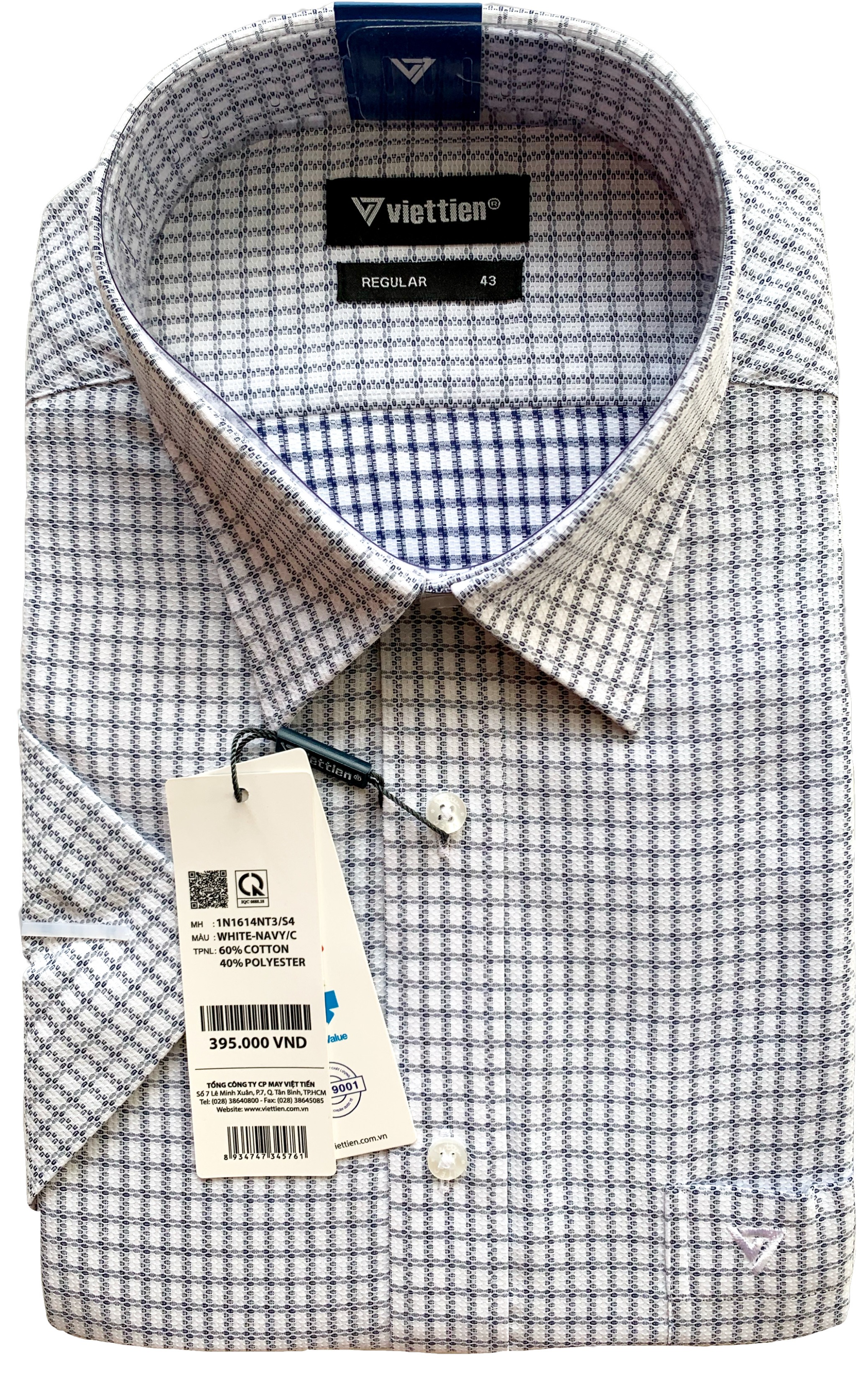 ÁO CA RÔ  VIỆT TIẾN  NGẮN TAY LAI BẦU 1N1614NT3/S4 SIZE XL(43-44), XXL(45-46)